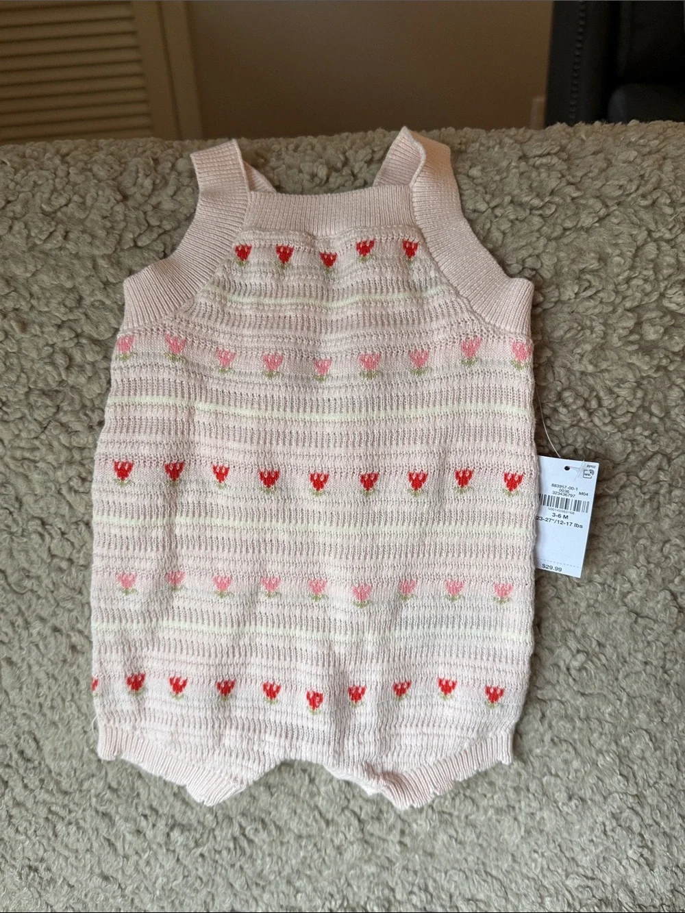 Old Navy Light Pink Knit Floral Baby Romper